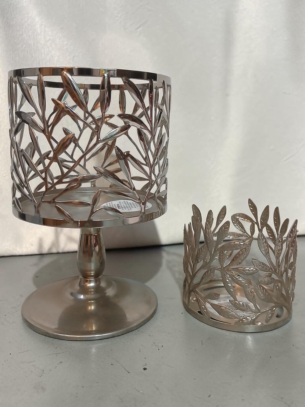 Metallic Leaf Votive & Pedestal Candle Holder Set - Silver